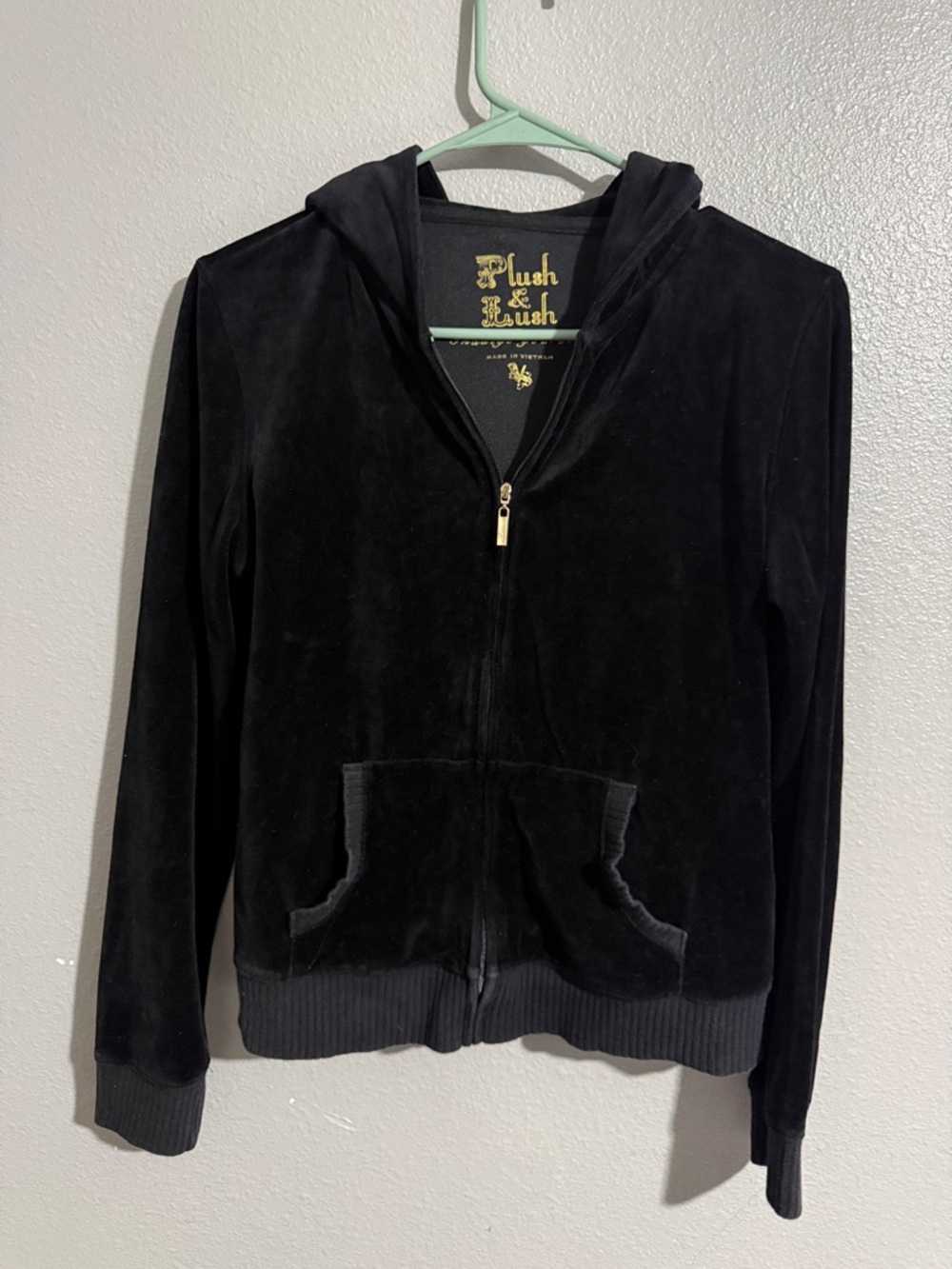Plush & Lush  VS Women's Black Velvet Zip Hoodie